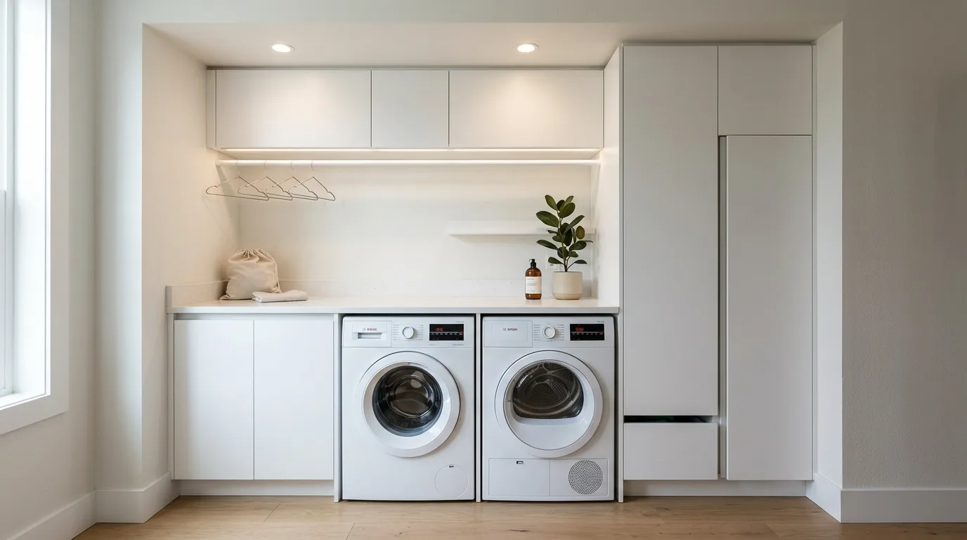 Create a narrow folding surface that still works inspiration for a small laundry room.